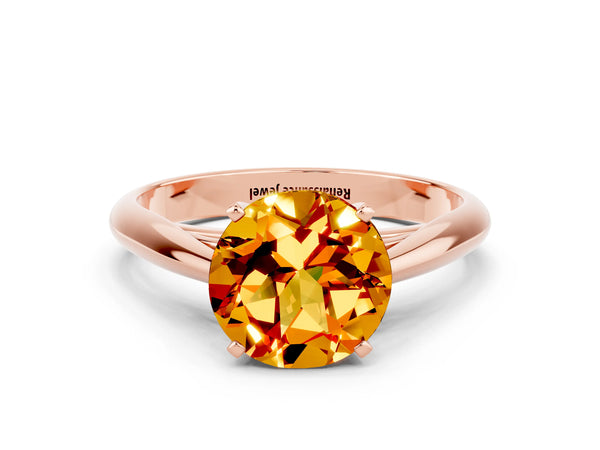 Rose gold Round Cut Citrine Solitaire Engagement Ring with Cathedral Setting and Four-Prong Mount
