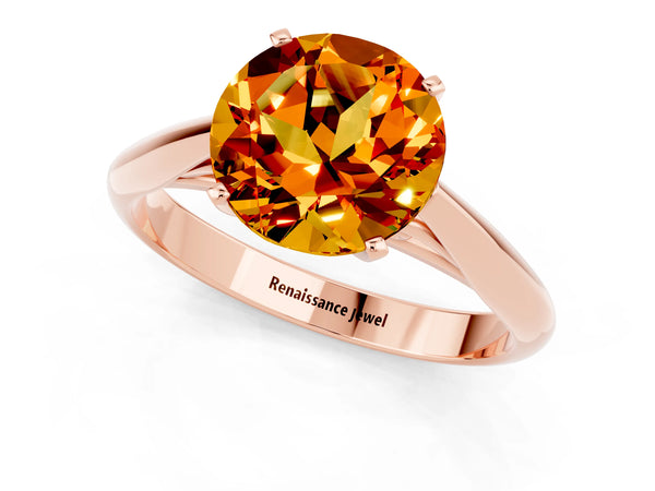 Rose gold Round Cut Citrine Solitaire Engagement Ring with Cathedral Setting and Four-Prong Mount