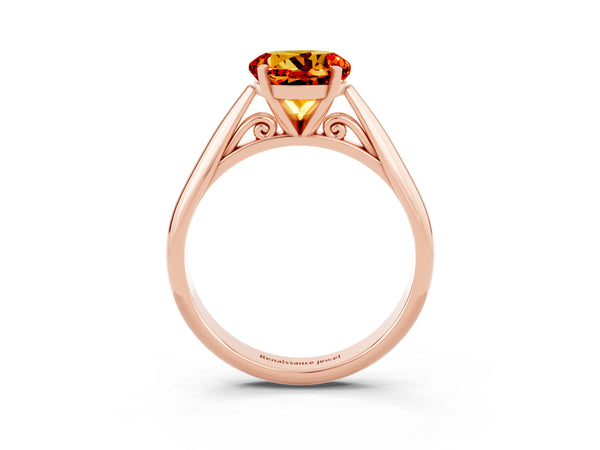 Rose gold Round Cut Citrine Solitaire Engagement Ring with Cathedral Setting and Four-Prong Mount