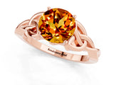 Rose gold Round Cut Citrine Solitaire Engagement Ring with Celtic Knot Band and Four-Prong Setting_1