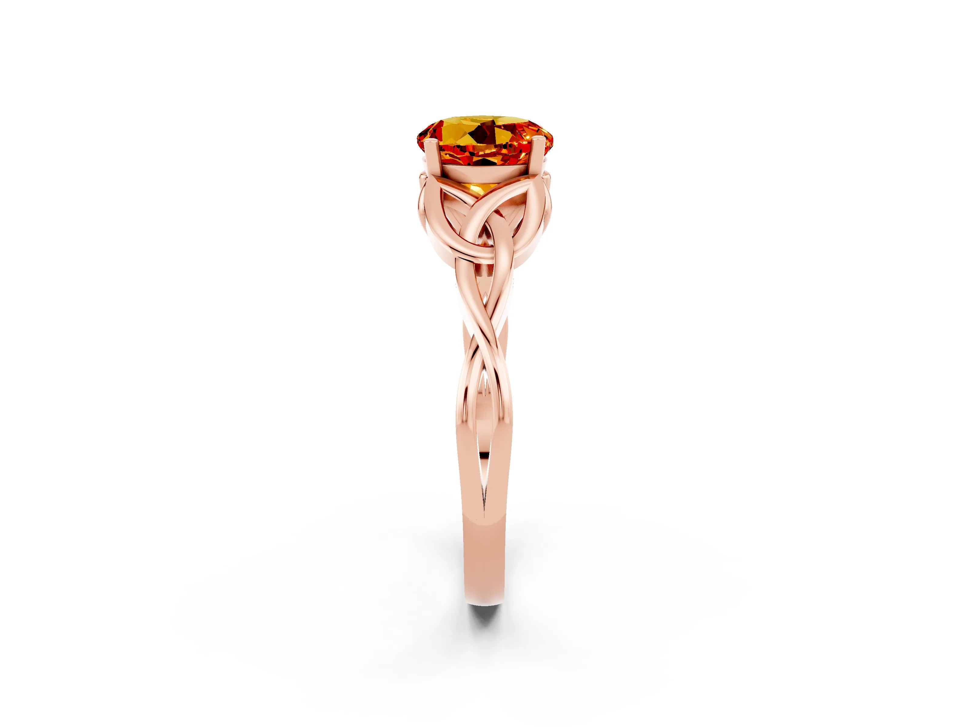 Rose gold Round Cut Citrine Solitaire Engagement Ring with Celtic Knot Band and Four-Prong Setting_2