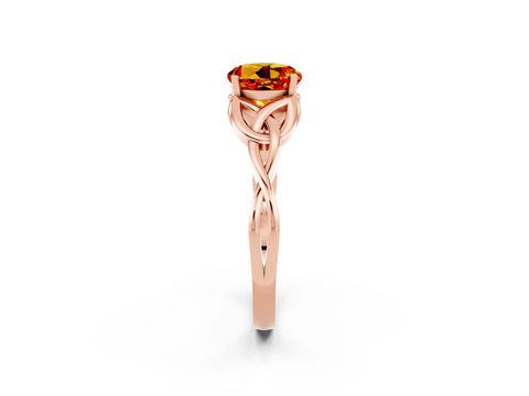 Rose gold Round Cut Citrine Solitaire Engagement Ring with Celtic Knot Band and Four-Prong Setting_2