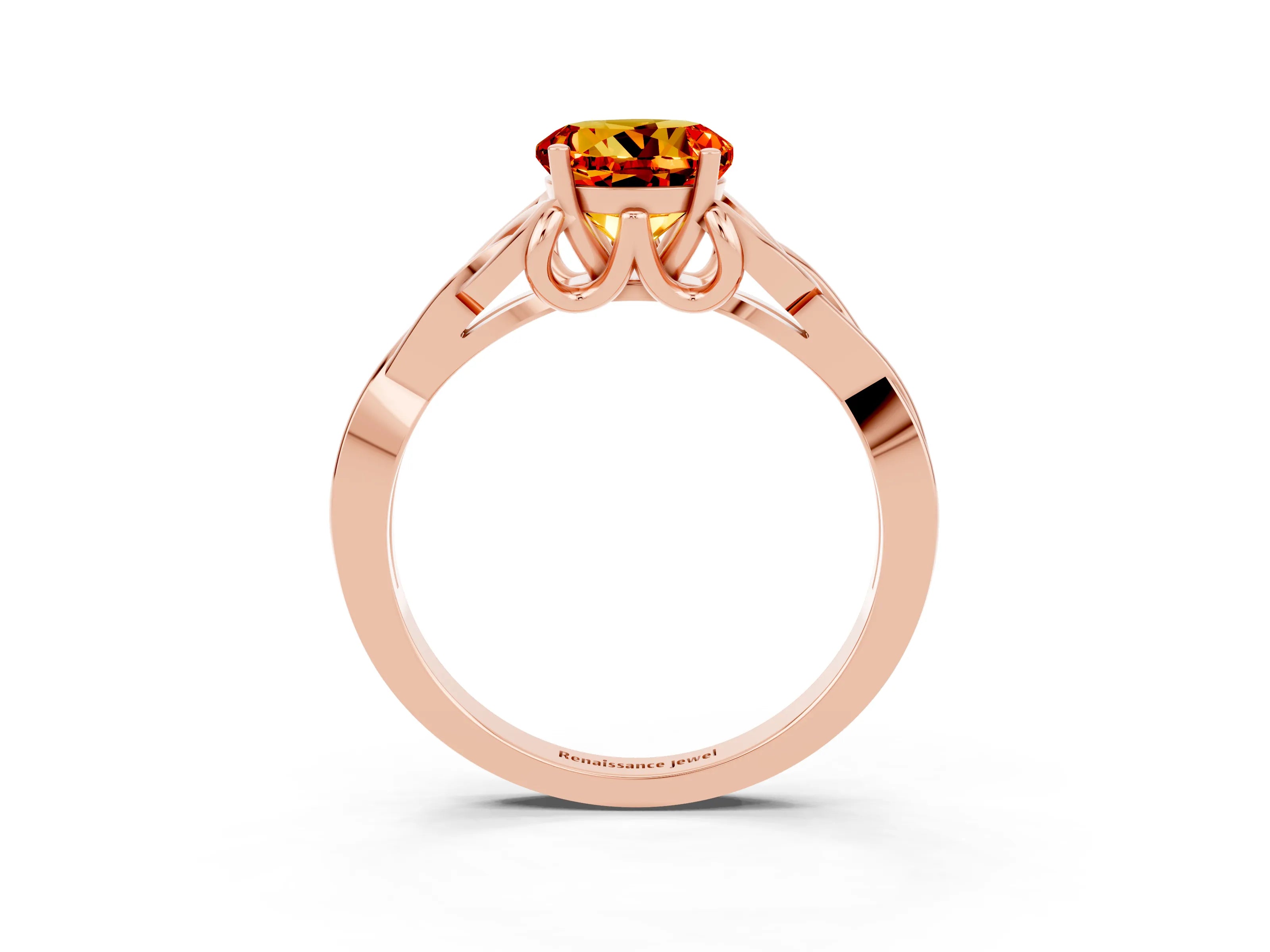 Rose gold Round Cut Citrine Solitaire Engagement Ring with Celtic Knot Band and Four-Prong Setting_3
