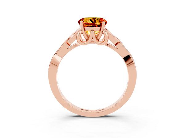 Rose gold Round Cut Citrine Solitaire Engagement Ring with Celtic Knot Band and Four-Prong Setting