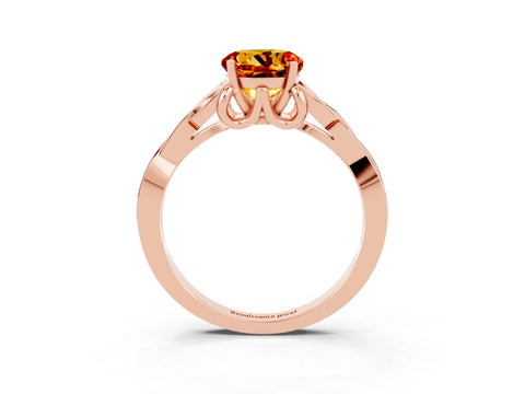 Rose gold Round Cut Citrine Solitaire Engagement Ring with Celtic Knot Band and Four-Prong Setting_3