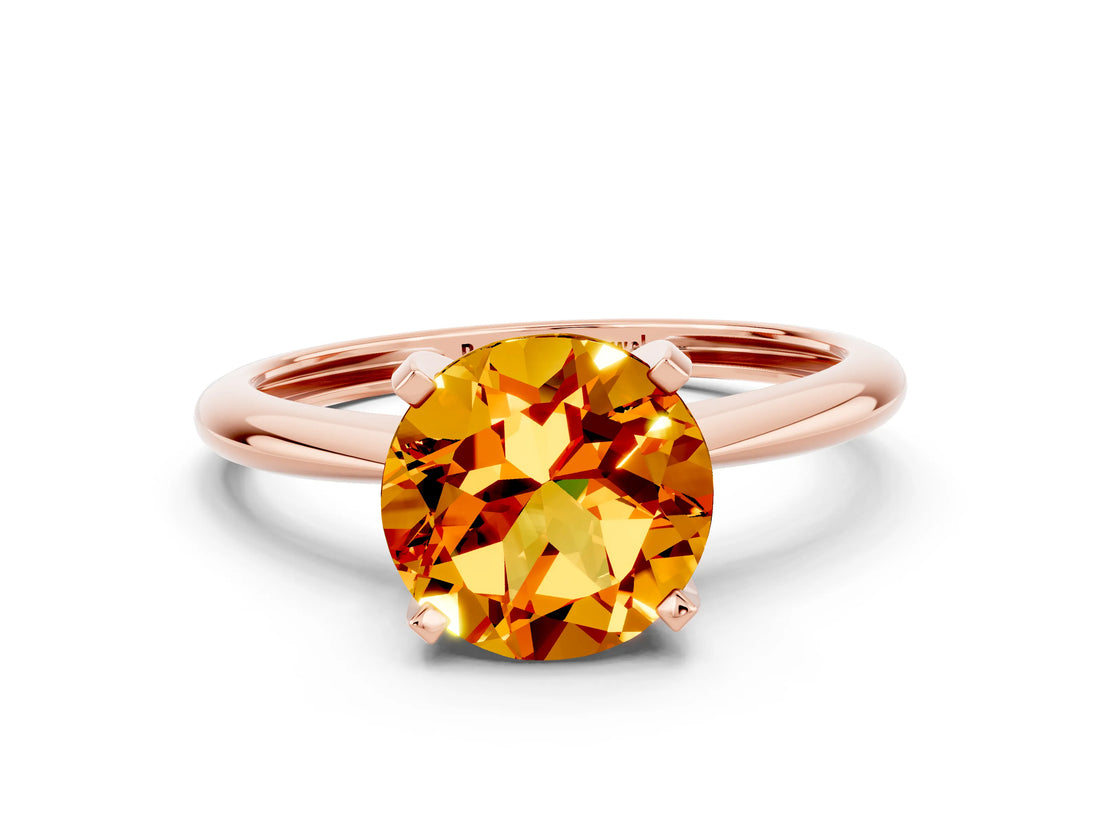 Rose gold Round Cut Citrine Solitaire Engagement Ring with Classic Band and Four-Prong Setting_24