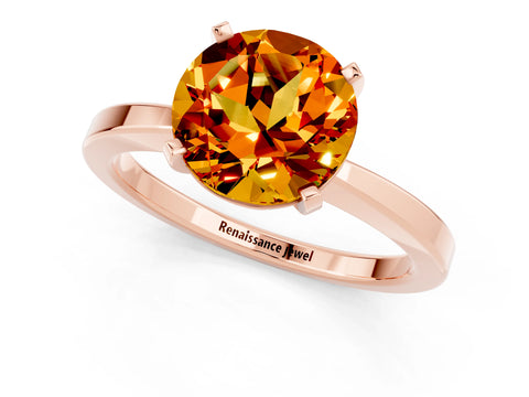 Rose gold Round Cut Citrine Solitaire Engagement Ring with Classic Band and Four-Prong Setting_25