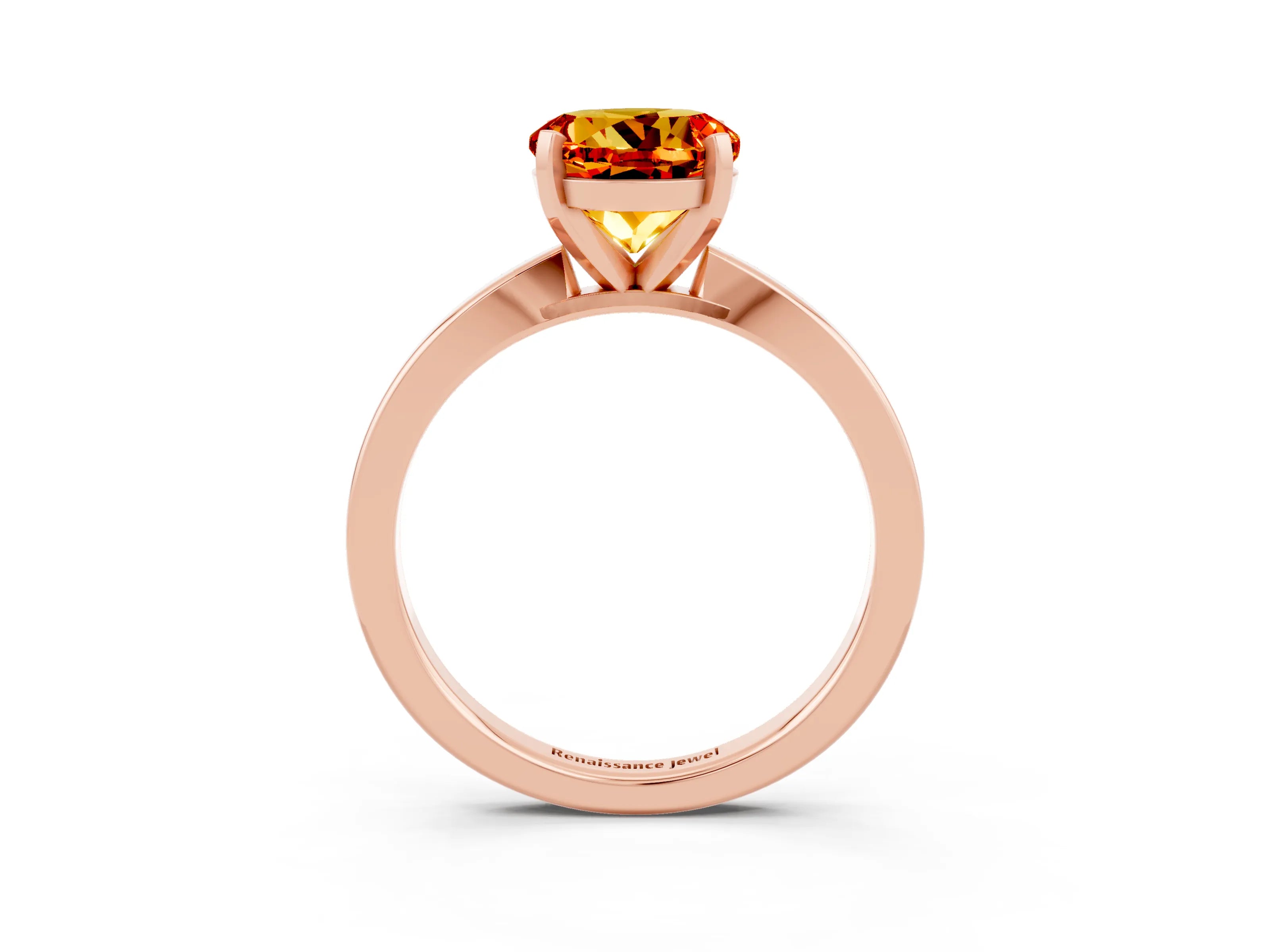 Rose gold Round Cut Citrine Solitaire Engagement Ring with Classic Band and Four-Prong Setting_27