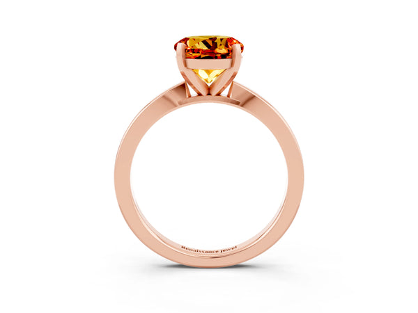 Rose gold Round Cut Citrine Solitaire Engagement Ring with Classic Band and Four-Prong Setting