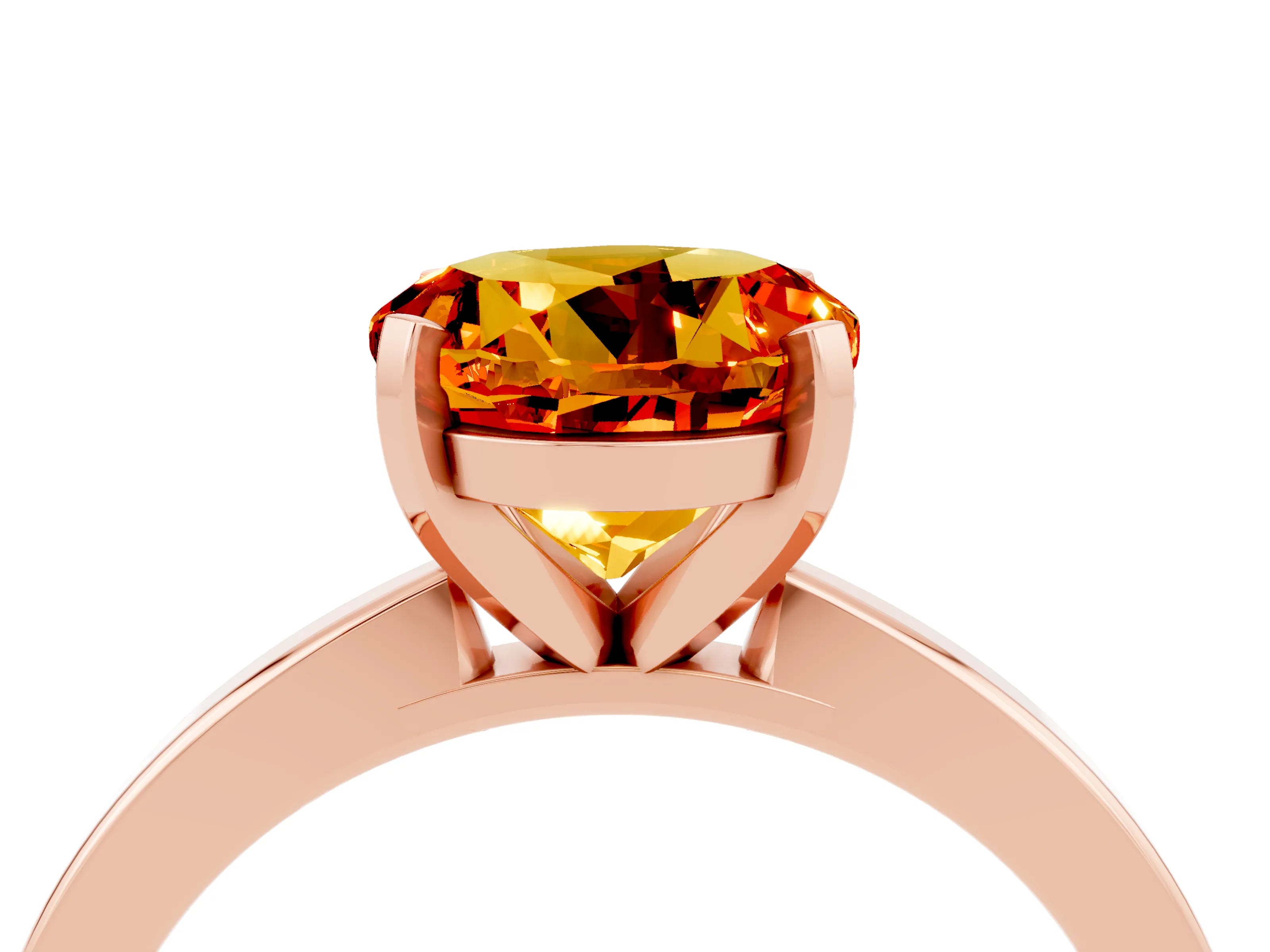 Rose gold Round Cut Citrine Solitaire Engagement Ring with Classic Band and Four-Prong Setting_28