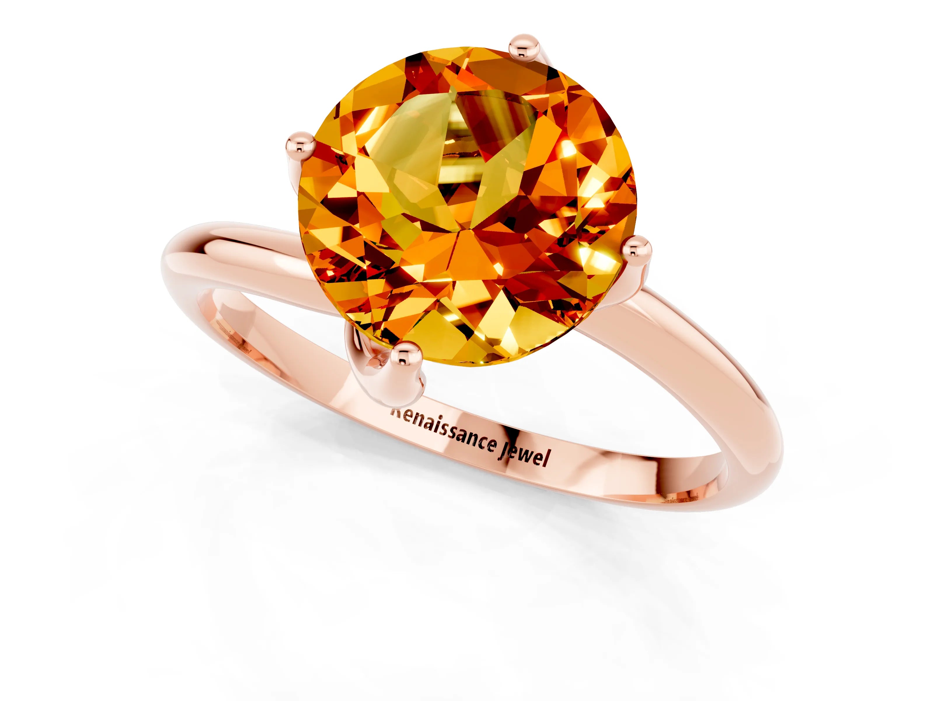 Rose gold Round Cut Citrine Solitaire Engagement Ring with Four-Prong Setting and Classic Band_13