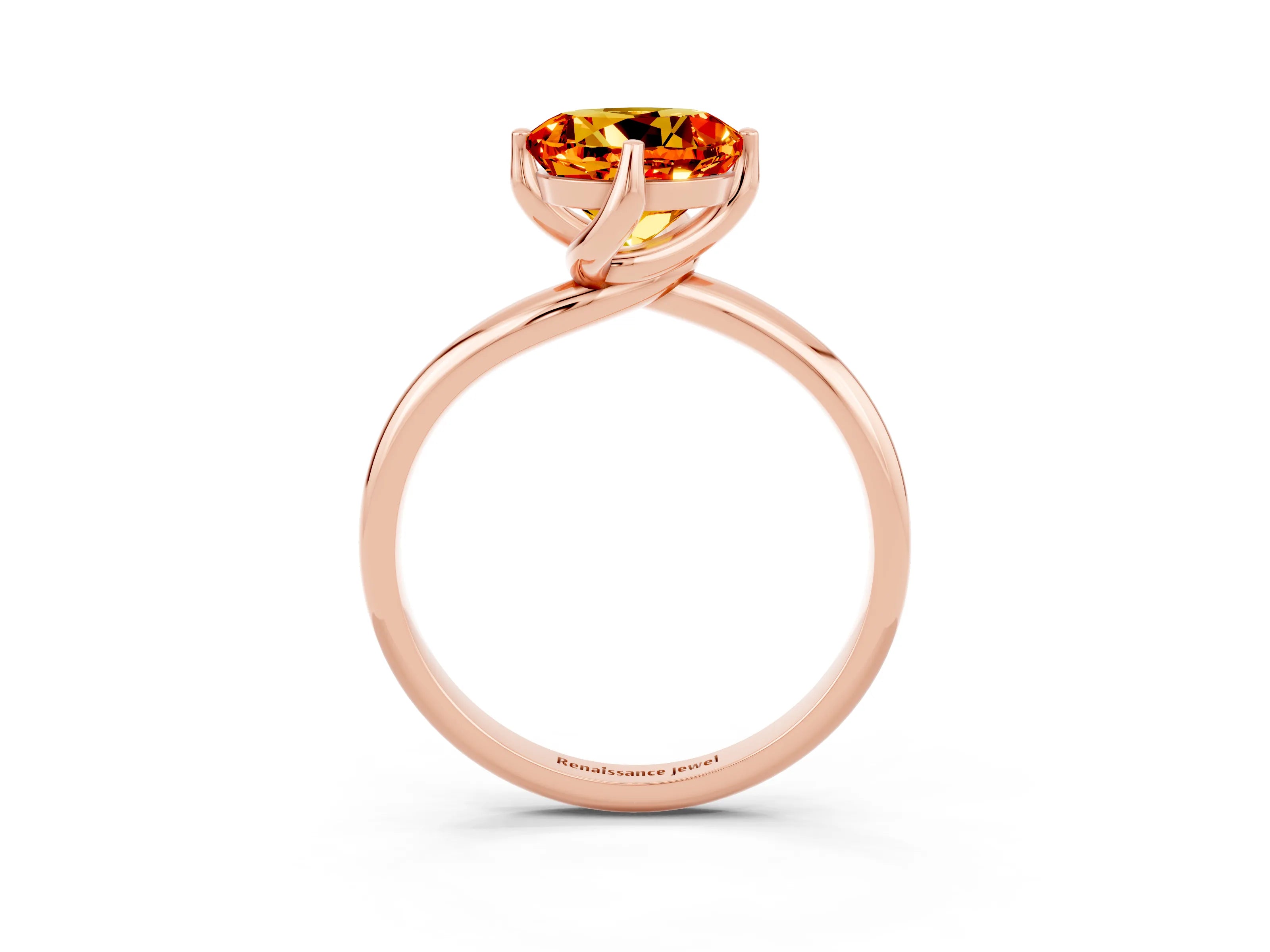 Rose gold Round Cut Citrine Solitaire Engagement Ring with Four-Prong Setting and Classic Band_15