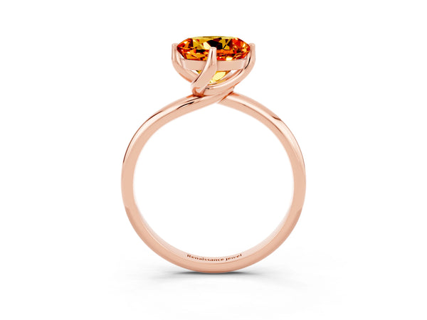 Rose gold Round Cut Citrine Solitaire Engagement Ring with Four-Prong Setting and Classic Band