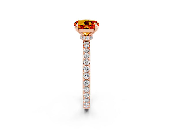 Rose gold Round Cut Citrine Solitaire Engagement Ring with Pavé Band and Four-Prong Setting