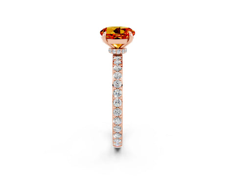 Rose gold Round Cut Citrine Solitaire Engagement Ring with Pavé Band and Four-Prong Setting_2