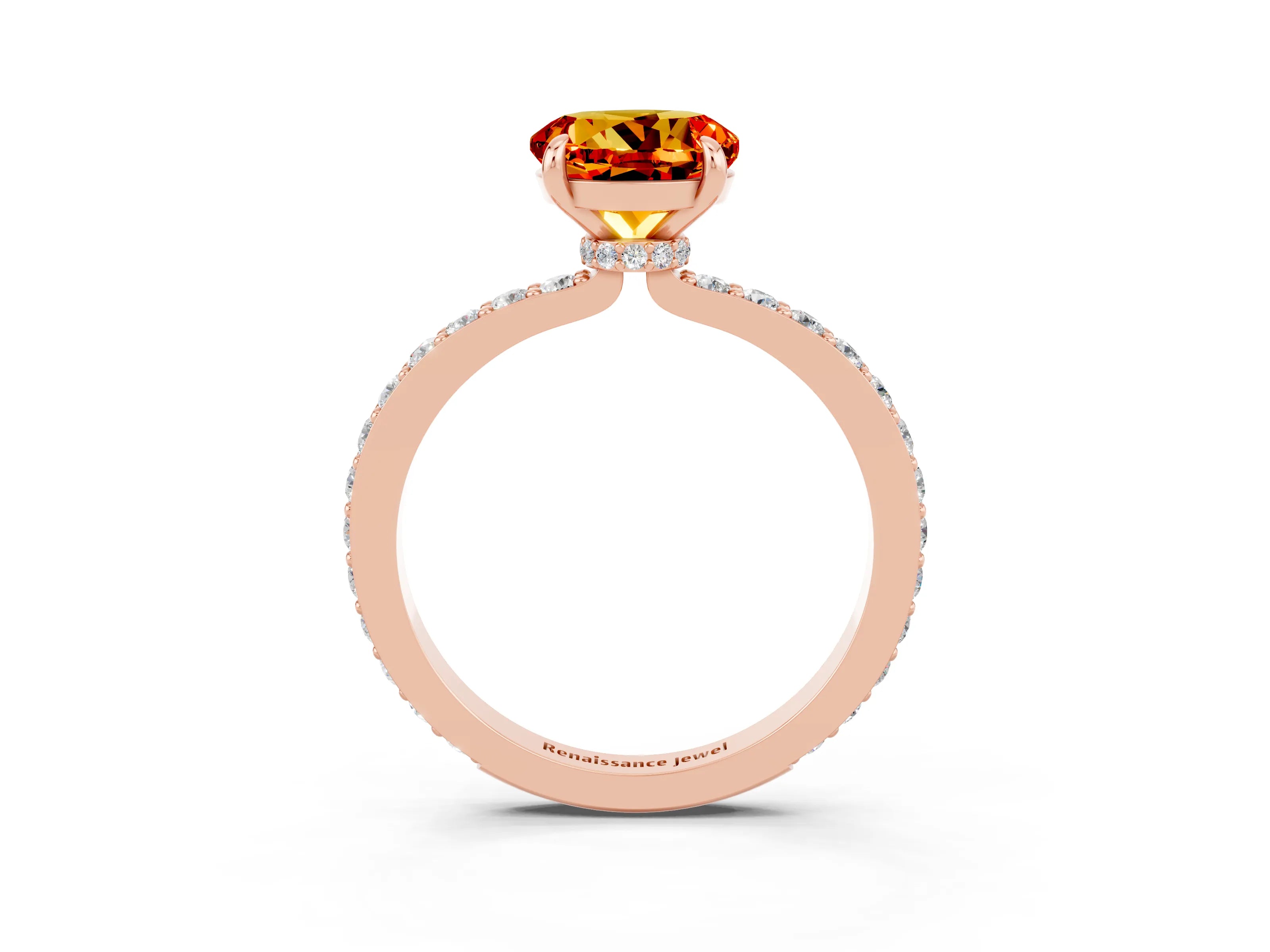 Rose gold Round Cut Citrine Solitaire Engagement Ring with Pavé Band and Four-Prong Setting_3