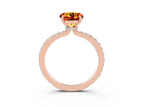 Rose gold Round Cut Citrine Solitaire Engagement Ring with Pavé Band and Four-Prong Setting_3