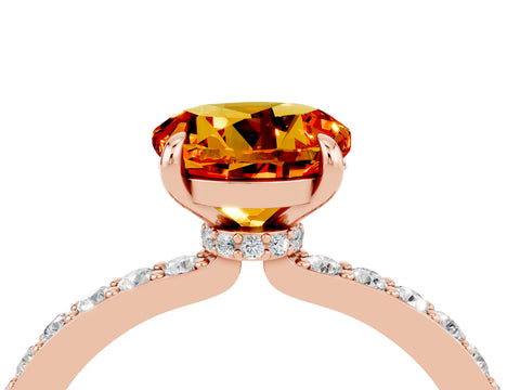Rose gold Round Cut Citrine Solitaire Engagement Ring with Pavé Band and Four-Prong Setting_4