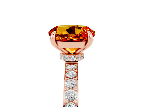 Rose gold Round Cut Citrine Solitaire Engagement Ring with Pavé Band and Four-Prong Setting_5