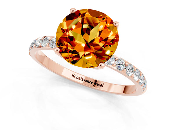 Rose gold Round Cut Citrine Solitaire Engagement Ring with Round  Pavé Band and Prong Setting