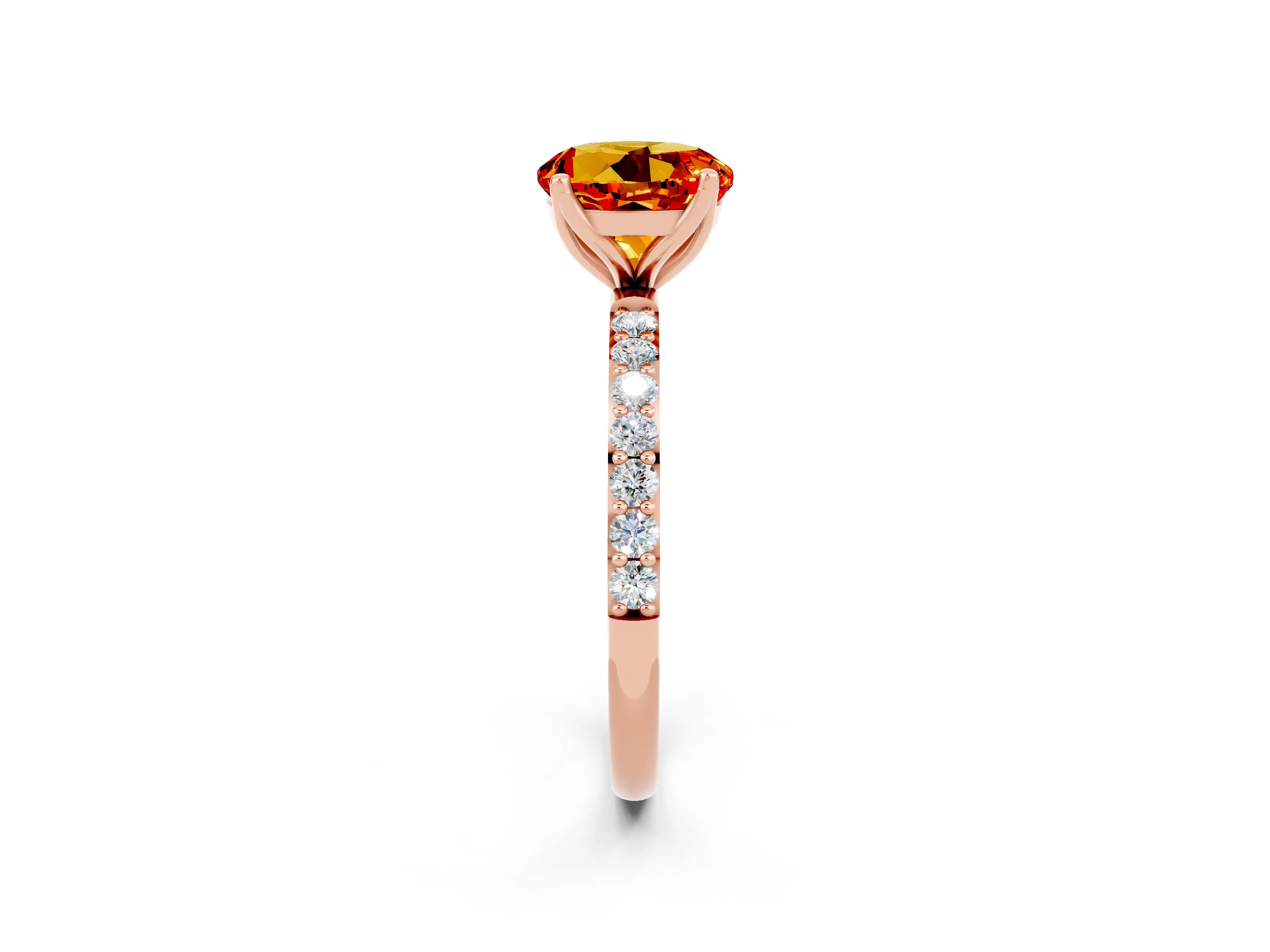Rose gold Round Cut Citrine Solitaire Engagement Ring with Pavé Band and Prong Setting_2