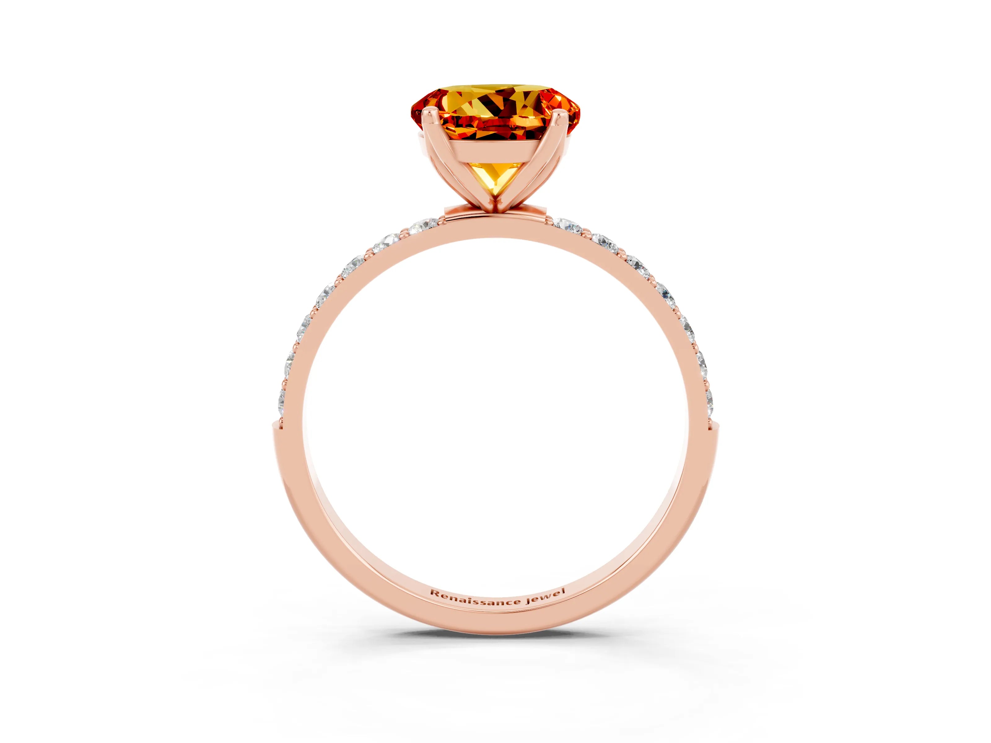 Rose gold Round Cut Citrine Solitaire Engagement Ring with Pavé Band and Prong Setting_3