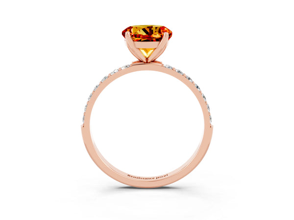 Rose gold Round Cut Citrine Solitaire Engagement Ring with Round  Pavé Band and Prong Setting