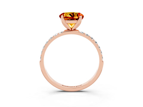 Rose gold Round Cut Citrine Solitaire Engagement Ring with Pavé Band and Prong Setting_3