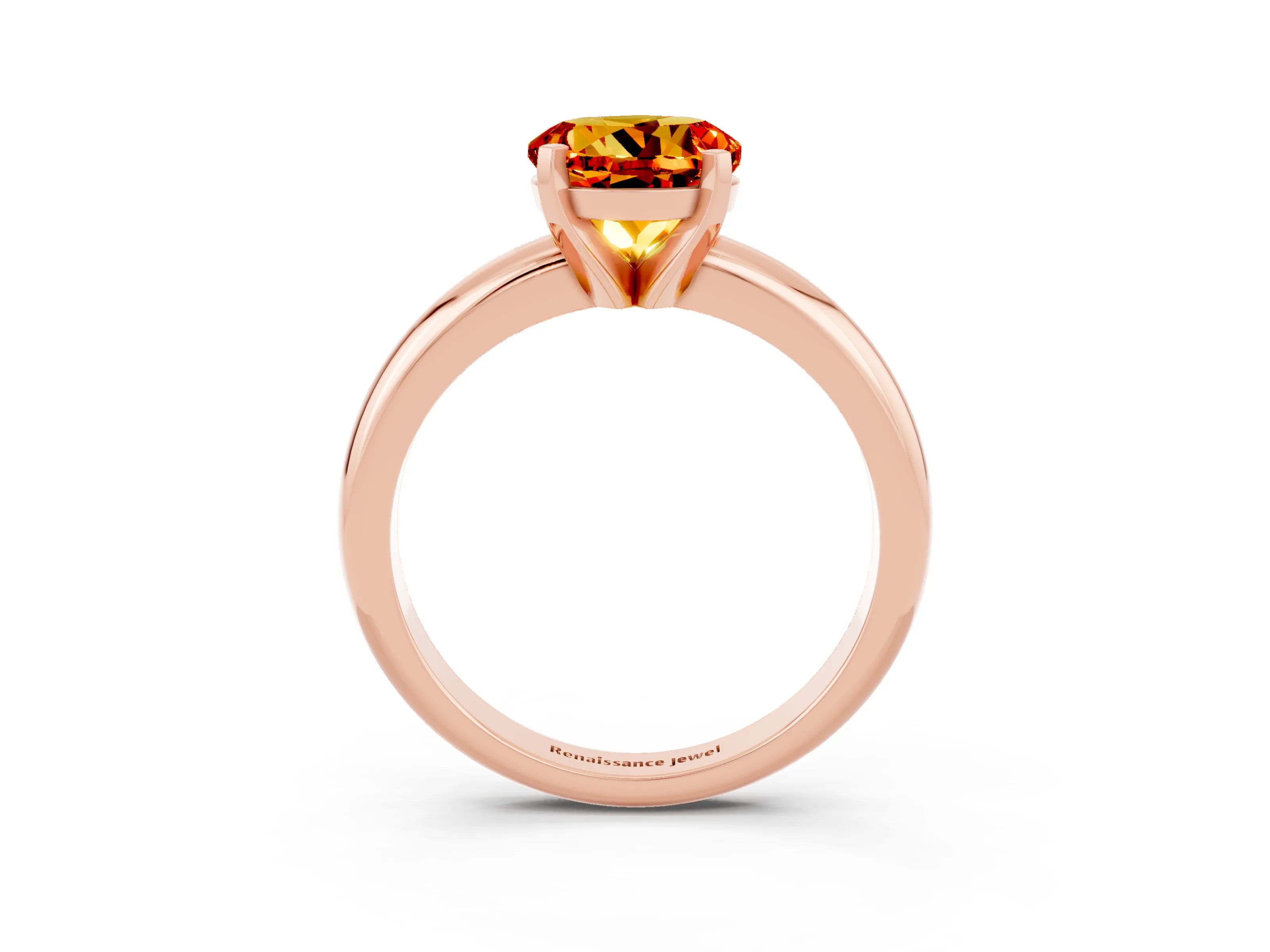 Rose gold Round Cut Citrine Solitaire Engagement Ring with Round Band and Four-Prong Setting_3