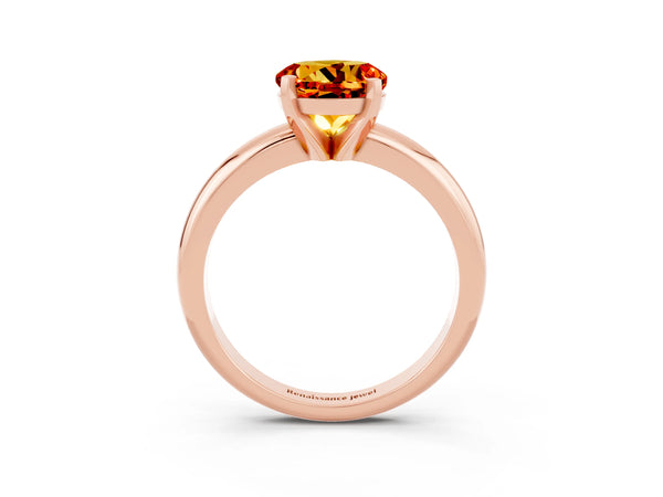 Rose gold Round Cut Citrine Solitaire Engagement Ring with Round Band and Four-Prong Setting