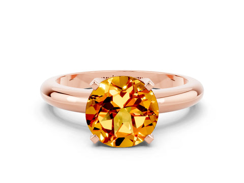 Rose gold Round Cut Citrine Solitaire Engagement Ring with Round Band and Four-Prong Setting