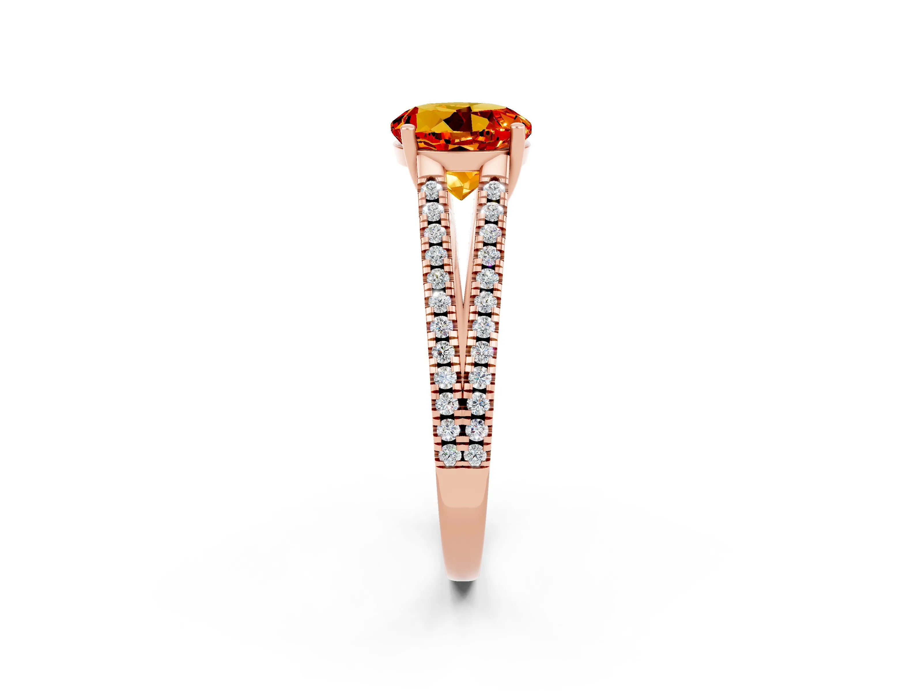 Rose gold Round Cut Citrine Solitaire Engagement Ring with Split Shank Pavé Band_2