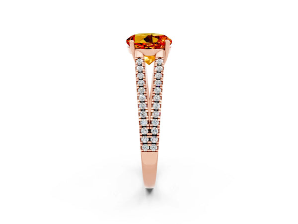 Rose gold Round Cut Citrine Solitaire Engagement Ring with Split Shank Pavé Band