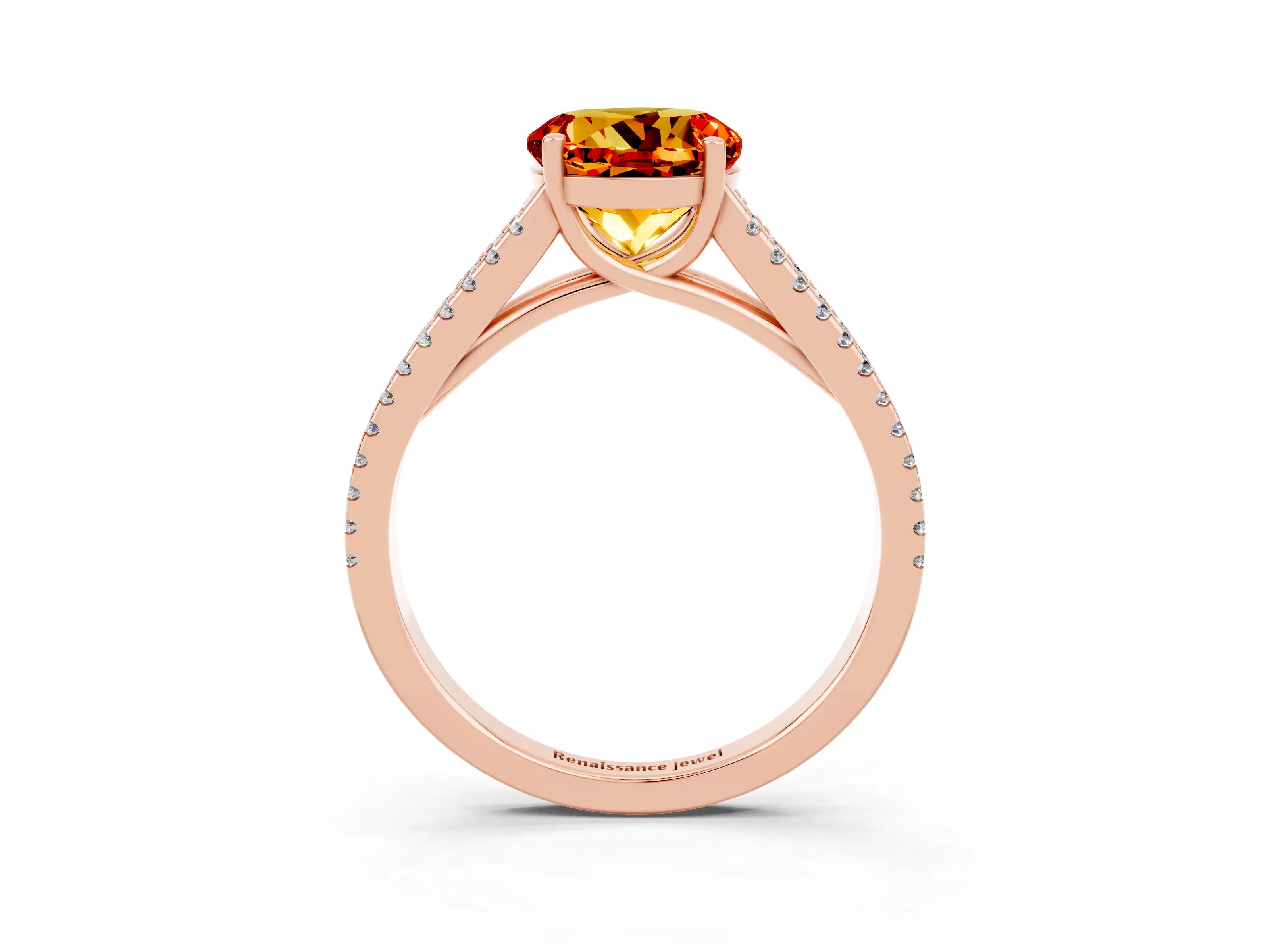 Rose gold Round Cut Citrine Solitaire Engagement Ring with Split Shank Pavé Band_3