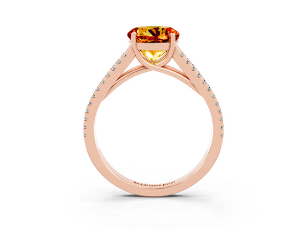 Rose gold Round Cut Citrine Solitaire Engagement Ring with Split Shank Pavé Band