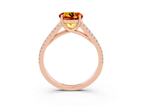 Rose gold Round Cut Citrine Solitaire Engagement Ring with Split Shank Pavé Band_3