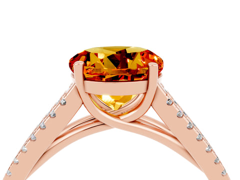 Rose gold Round Cut Citrine Solitaire Engagement Ring with Split Shank Pavé Band_4