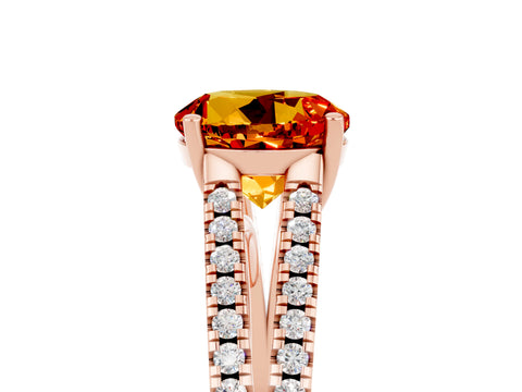 Rose gold Round Cut Citrine Solitaire Engagement Ring with Split Shank Pavé Band_5