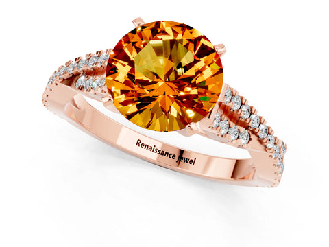Rose gold Round Cut Citrine Solitaire Engagement Ring with Twisted Pavé Band and Four-Prong Setting_13