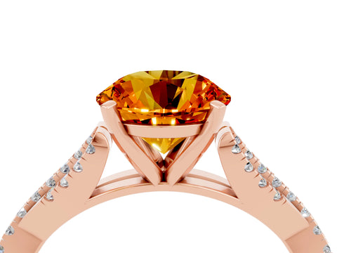 Rose gold Round Cut Citrine Solitaire Engagement Ring with Twisted Pavé Band and Four-Prong Setting_16