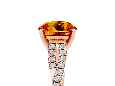 Rose gold Round Cut Citrine Solitaire Engagement Ring with Twisted Pavé Band and Four-Prong Setting_17