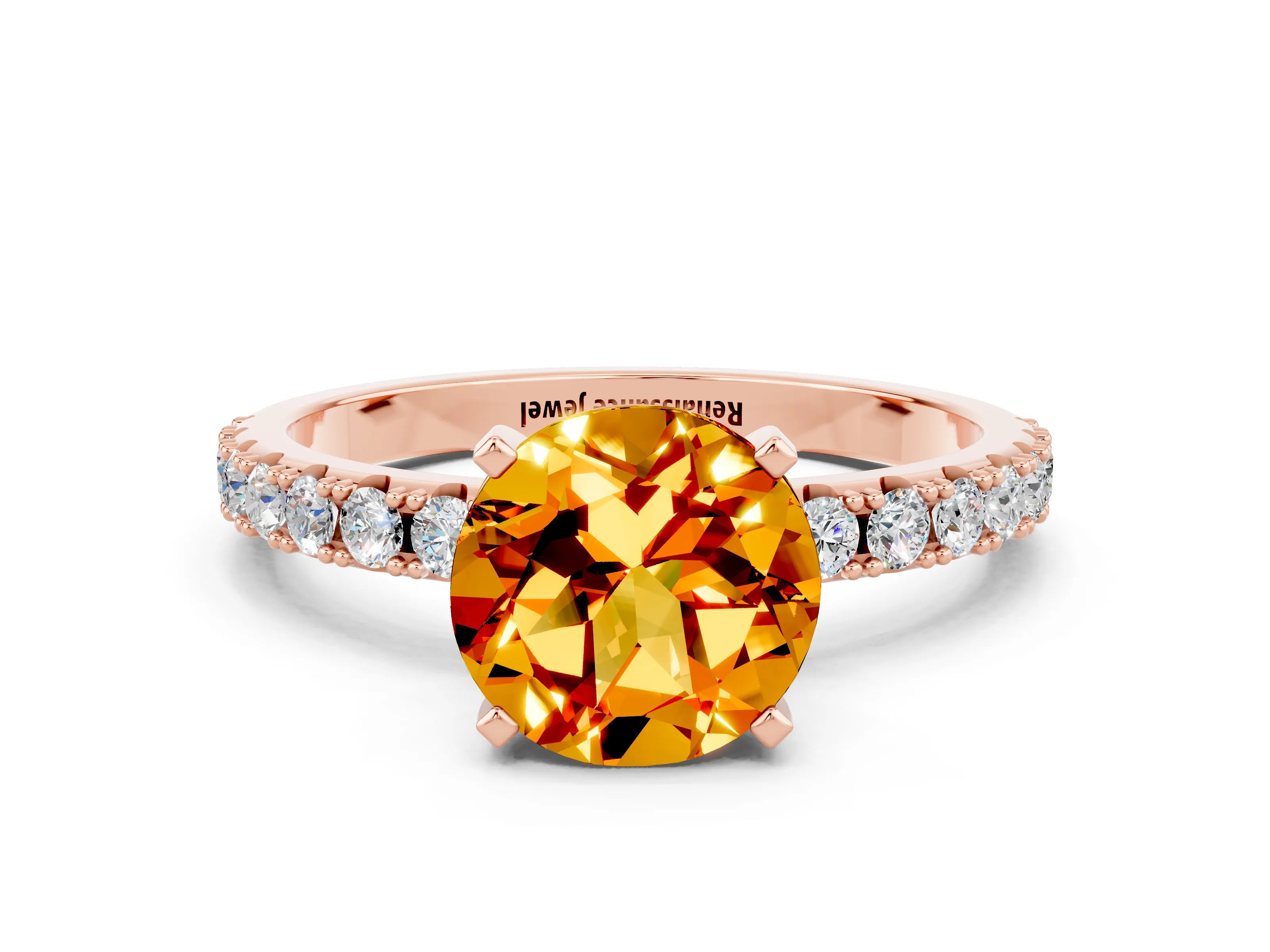 Rose gold Round Cut Citrine Solitaire Pavé Band with Four-Prong Setting