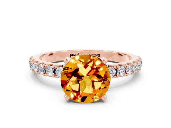 Rose gold Round Cut Citrine Solitaire Pavé Band with Four-Prong Setting