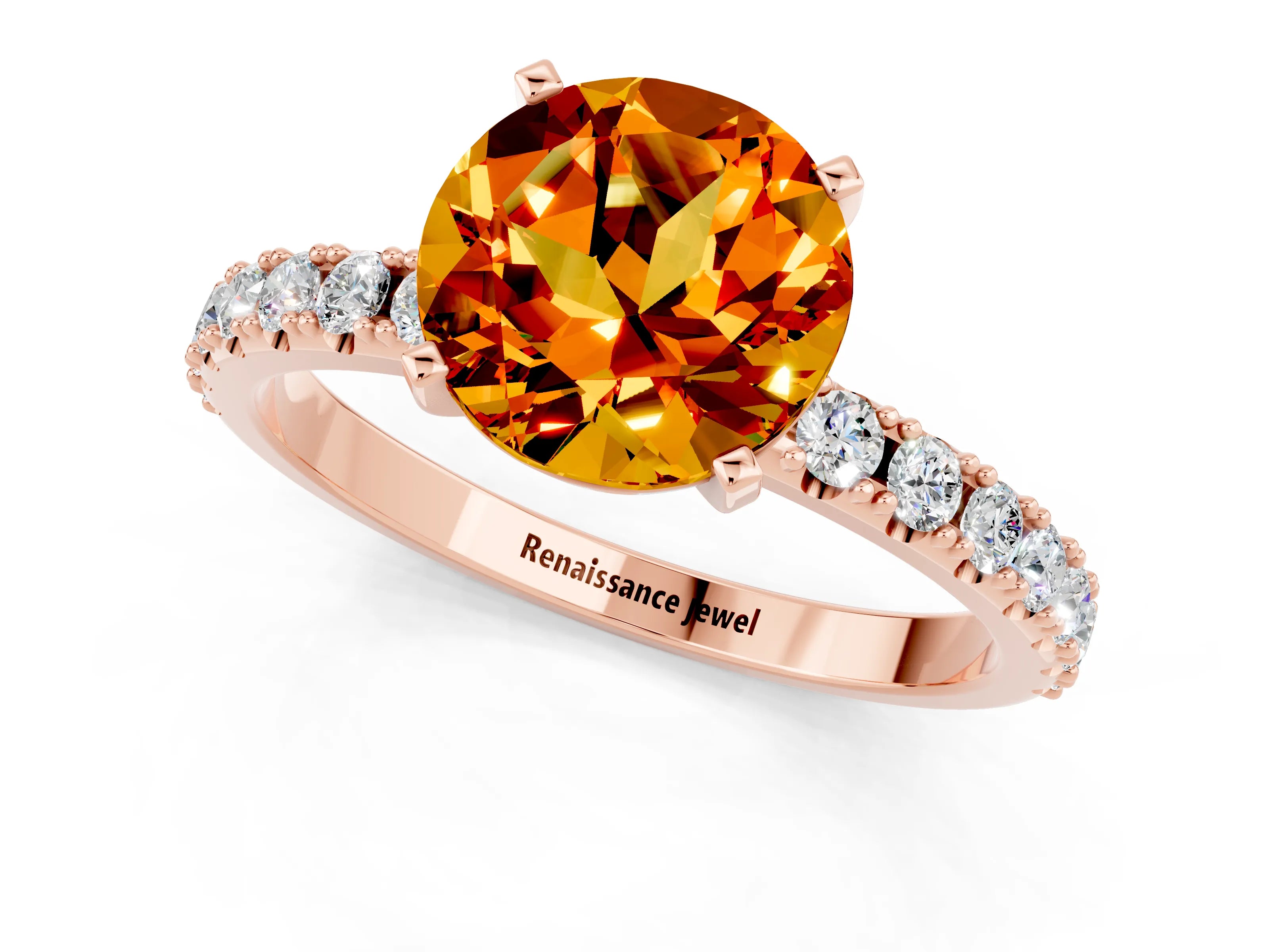 Rose gold Round Cut Citrine Solitaire Pavé Band with Four-Prong Setting_1