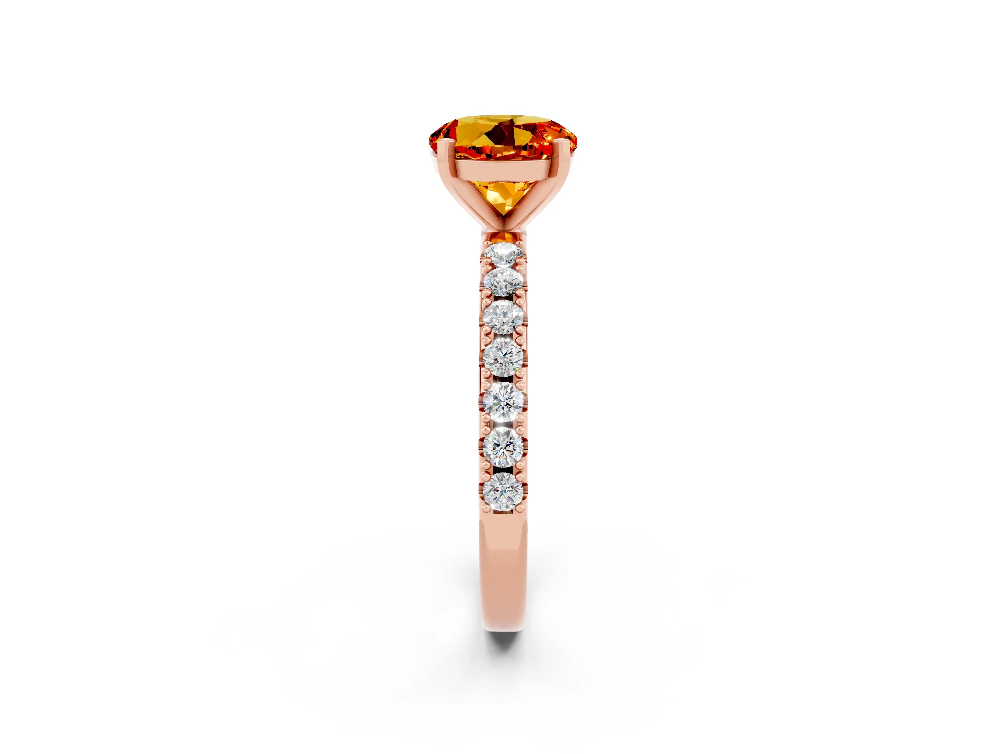 Rose gold Round Cut Citrine Solitaire Pavé Band with Four-Prong Setting_2