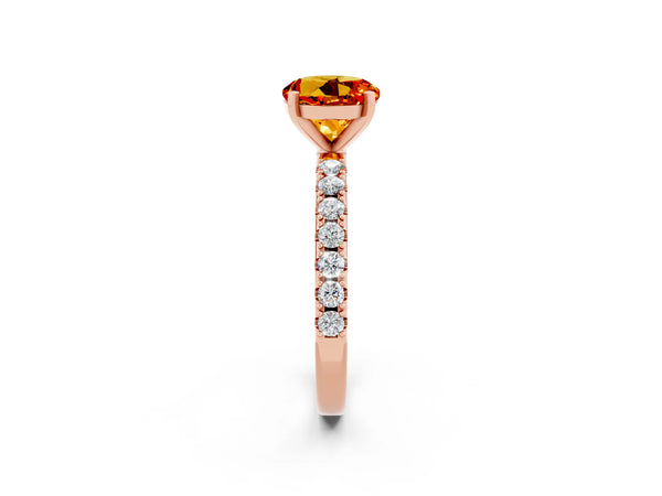 Rose gold Round Cut Citrine Solitaire Pavé Band with Four-Prong Setting