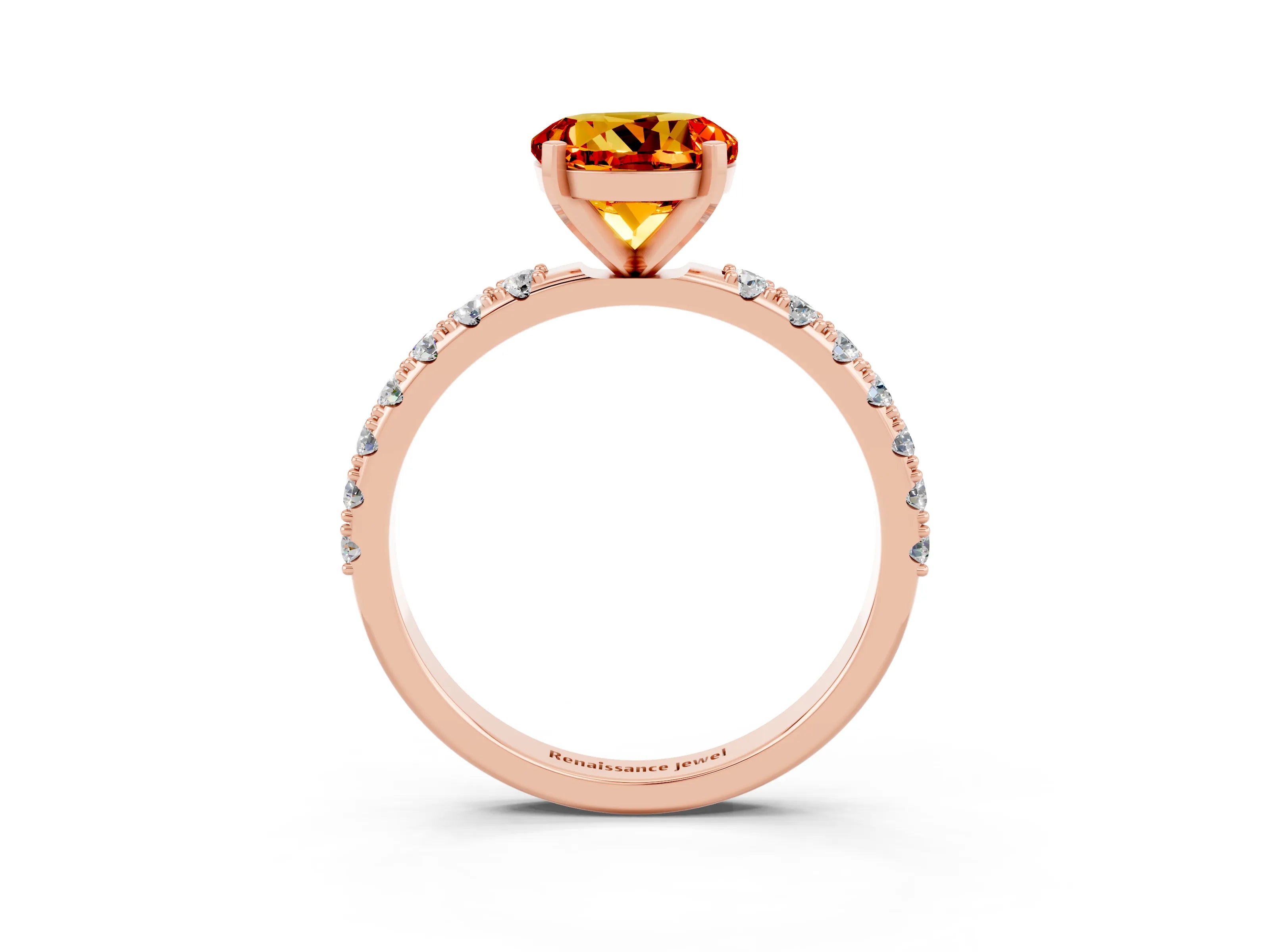 Rose gold Round Cut Citrine Solitaire Pavé Band with Four-Prong Setting_3