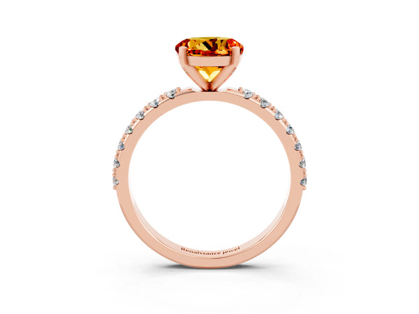 Rose gold Round Cut Citrine Solitaire Pavé Band with Four-Prong Setting