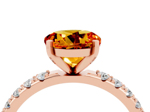 Rose gold Round Cut Citrine Solitaire Pavé Band with Four-Prong Setting_4