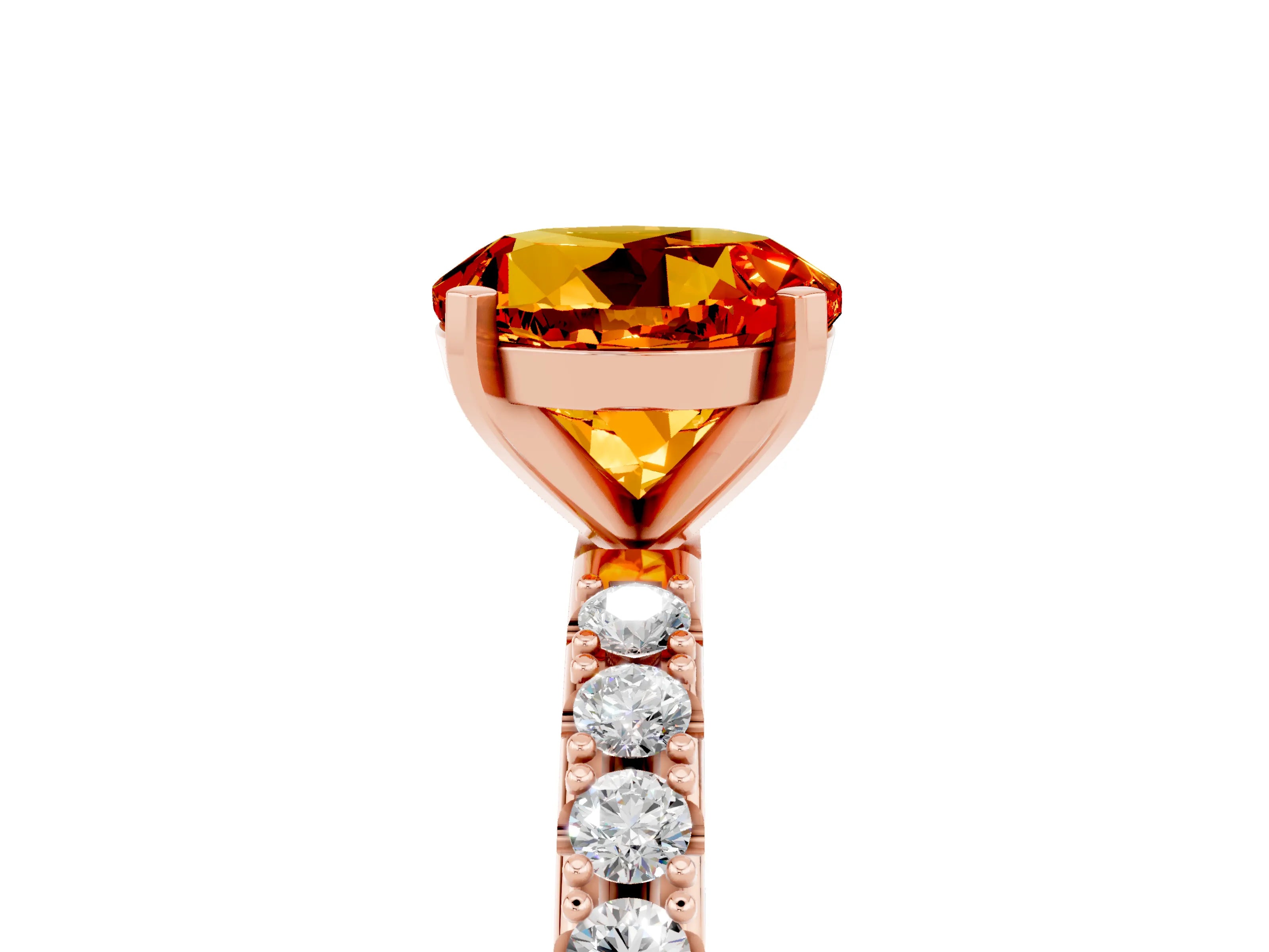 Rose gold Round Cut Citrine Solitaire Pavé Band with Four-Prong Setting_5
